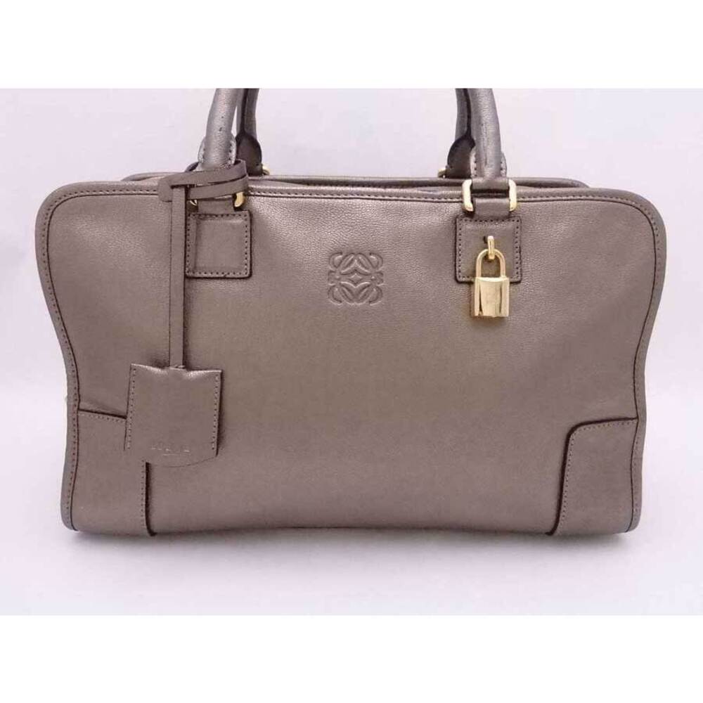 Loewe Metallic Gold Khaki Gray Green Handbag Amazona Leather